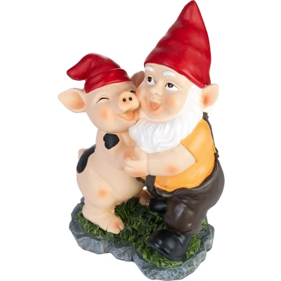 Afbeelding van BRUBAKER Tuinkabouter Dansend met Knorretje Kabouter Varken Grappig Tuinbeeldje Weerbestendige Decoratie voor Tuin en Camping Tuindecoratie Buiten 24 cm hoog