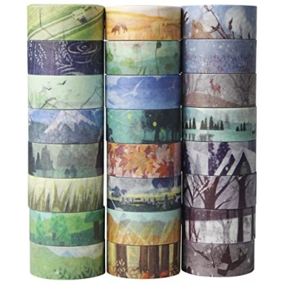 Afbeelding van UOOOM 24 rollen washi tape set lente zomer herfst en winter creatief design plakband papierband afplakband decoratief kleurrijke plakbanden DIY scrapbook