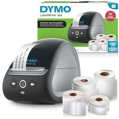 Afbeelding van DYMO LabelWriter 550 Labelprinter Bundle Labelmaker met direct thermisch printen Automatische labelherkenning Drukt adreslabels, verzendlabels, barcodelabels af en meer Tweepolige EU stekker