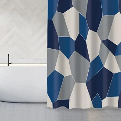 Afbeelding van MSV Anti schimmel douchegordijn antibacterieel, wasbaar, waterdicht, met 12 douchegordijnringen polyester, &quot;Origami&quot; 180x200cm blauw