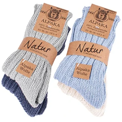 Afbeelding van BRUBAKER 4 Paar Alpaca Sokken Wintersokken Set voor Dames en Heren Blauw Grijs Beige Maat 43 46