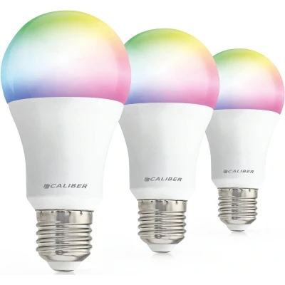 Afbeelding van Caliber E27 3 pack Dimbare Smart Lamp RGB LEDs 3x Slimme A19 Peer LED 850 Lumen 8 Watt Met App