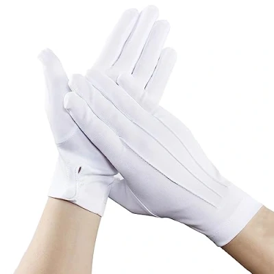 Afbeelding van 2 Paar Witte Nylon Handschoenen, Herenhandschoenen, Dameshandschoenen, Handschoenen met Knoop voor Dienstpak Butler Sieraden