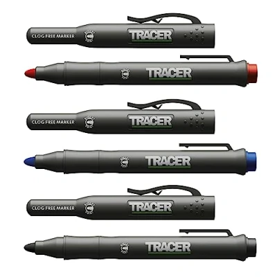 Afbeelding van TRACER Clog Free Construction Marker Kit met Site Holster (All Purpose Markers perfect voor glanzende en stoffige oppervlakken.) Zwart, Blauw Rood