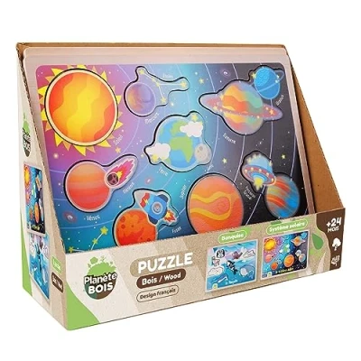 Afbeelding van PLANÈTE BOIS Puzzel Het Zonnestelsel Of De IJszee FSC Educatief Spel 052466 8 Stukjes Willekeurig Model Hout Kinderspel Kinderpuzzel 30 cm x 22,5 Vanaf 2 Jaar