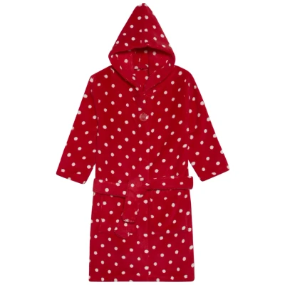 Afbeelding van Playshoes fleece badjas Dots met stip dessin rood/wit