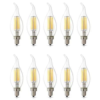 Afbeelding van BELINGGO 10 Pack E14 LED Dimbare 4W Warm Wit 2700K, C35 Gebogen Tip Vlamvorm, Vintage Kroonluchter Gloeilampen, 40w Kandelaar Halogeenlamp, Kaars Filament Lamp Licht