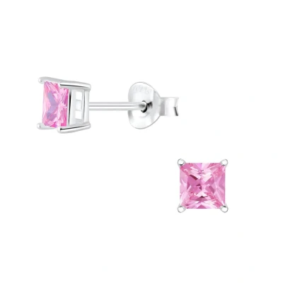 Afbeelding van JoyS Zilveren vierkant oorbellen 4 mm zirkonia roze