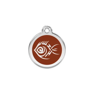 Afbeelding van Tribal Fish Brown roestvrijstalen hondenpenning small/klein dia. 2 cm RedDingo