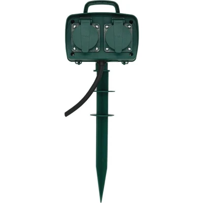 Afbeelding van V TAC VT 1114 3 4 voudige Tuincontactdoos Groen IP44 3m kabel Tuinspies