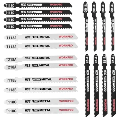 Afbeelding van WORKPRO 20 delige decoupeerzaagbladenset, T schacht decoupeerzaagblad voor hout en metaal, compatibel met Bosch, Dewalt, Ryobi, Makita nog veel meer