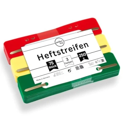 Afbeelding van perfect line 75 nietjes (3 x 25 stuks), recyclebare kunststof, MADE IN GERMANY (groen, geel, rood)