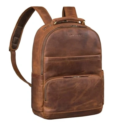 Afbeelding van STILORD &#039;Pavel&#039; Leren Rugzak Heren Dames Groot Business Laptoprugzak 17 Inch Rugtas Reisrugzak Handbagage Vintage Werkrugzak Echt Leer, Kleur:middel bruin