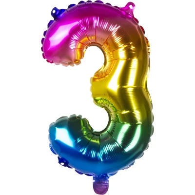 Afbeelding van Boland Folieballon &#039;3&#039; regenboog (36 cm) 3 Multi Cijfer ballon