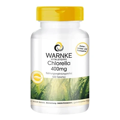 Afbeelding van Chlorella 400mg vulgaris algenpoeder met chlorofyl en vitamine B12 veganistisch 500 tabletten bulkverpakking Warnke Vitalstoffe Duitse apothekerskwalitei