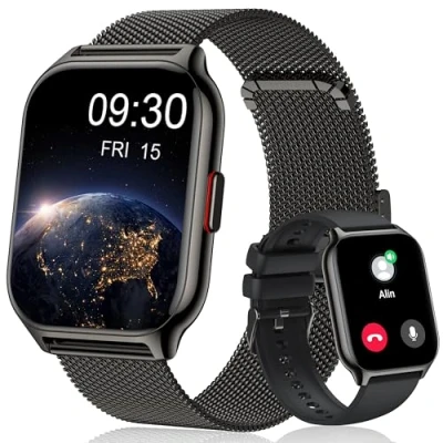 Afbeelding van Popglory Smart Horloge voor Vrouwen Mannen, 2 inch Smartwatch Make &amp; Antwoord Oproep, Fitness Horloge, Bloeddruk, Hartslag Slaap, 100+ Sport Activity Tracker Step Counter Android iOS