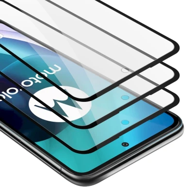 Afbeelding van Cadorabo 3x Screenprotector geschikt voor Motorola MOTO G71 5G Volledig scherm pantserfolie Beschermfolie in TRANSPARANT met ZWART Getemperd (Tempered) Display beschermend glas 9H hardheid 3D Touch