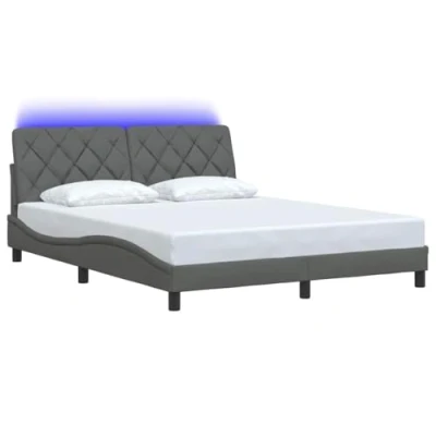 Afbeelding van vidaXL bedframe met LED zonder matras 160x200 cm stof donkergrijs, bed, bed ombouw, stoffen bedbodem, 2 persoons gebogen