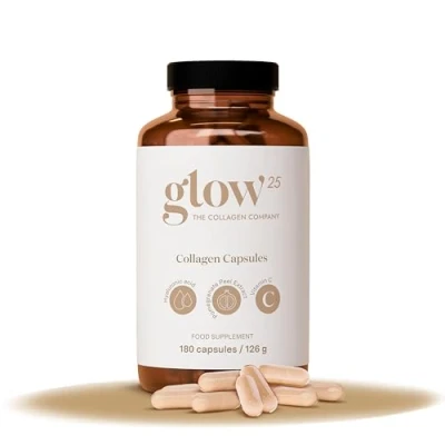 Afbeelding van Glow25® Collageen Capsules high dose [180 capsules] met hyaluronzuur en vitamine C Premium Complex voor een mooie huid Zonder toevoegingen Gemaakt in Duitsland
