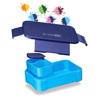 Afbeelding van My Vesperbox Lite Bento Box lunchbox voor kinderen; extreem sterke broodtrommel; ideaal de kinderopvang en school (deksel blauw/lichaam, lichtblauw)