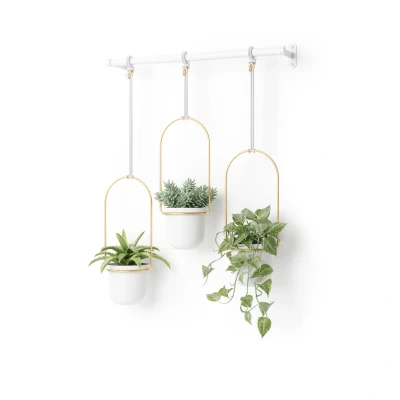 Afbeelding van Umbra Bloempot Triflora Hangend Set Van 3 Wit Messing 64x15x110cm