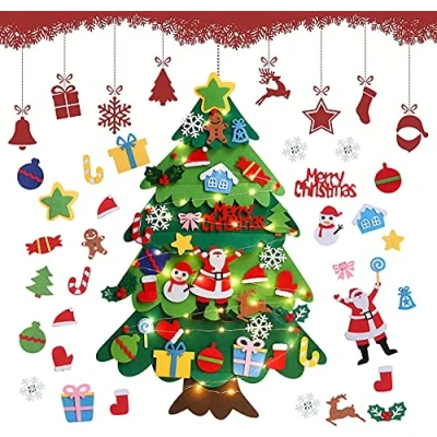 Afbeelding van vilten kerstboom van vilt, voor kinderen, 3,28 ft viltboom om te versieren, doe het zelf met 32 ornamenten, kerstbomen, decoratie muren, ramen en deuren