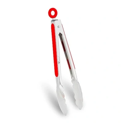 Afbeelding van WINPOST Roestvrijstalen keukentang 27 cm, roestvrij staal en antislip, hittebestendig handvat geweldig voor koken, salade, grillen barbecue (27 rood)