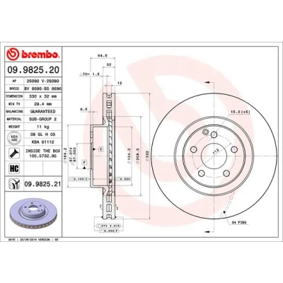 Afbeelding van Brembo Remschijf 09.9825.21