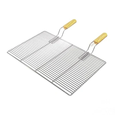 Afbeelding van Grillrooster BBQ 67x40cm rechthoek roestvrij staal met handgrepen voor gasgrill barbecue houtskool