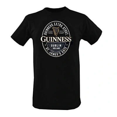 Afbeelding van Guinness T shirt met buitenlandse extra fles label print zwart L