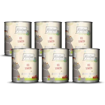 Afbeelding van MjAMjAM Premium natvoer voor katten natuurlijk lekker BIO varkensvlees, 6 pak (6 x 800g), graanvrij met extra vlees