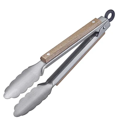Afbeelding van Westmark Korte barbecue grilltang, serveertang van roestvrij staal met hout, lengte: 27 cm, staal/hout, Classic Wood Mini, zilver/bruin, 16272270