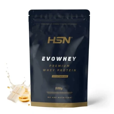 Afbeelding van HSN Evowhey Protein 2.0 weiproteïneconcentraat, witte chocolade en pinda&#039;s, 500 g = 17 blikjes per verpakking, wei proteïneconcentraat, niet GMO, vegetarisch, gluten sojavrij