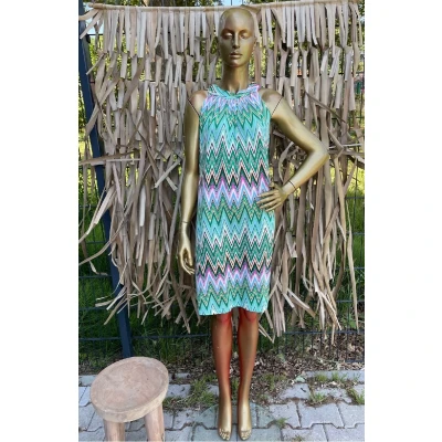 Afbeelding van Halterjurk Costa Zigzagprint Groen Multicolor One Size (36 t/m 40/42)
