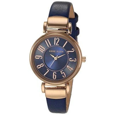 Afbeelding van Anne Klein gemakkelijk afleesbaar dameshorloge met leren band, AK/2156NVRG