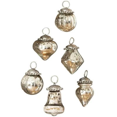 Afbeelding van LOBERON Kerstversiering set van 6 Levier antiekzilverkleurig