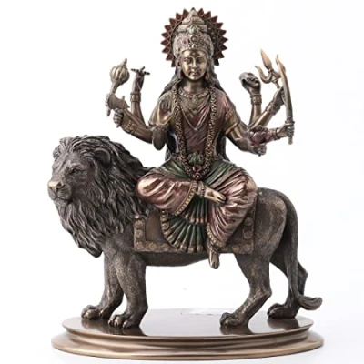 Afbeelding van VERONESE Ontwerp Durga Supreme Hindu Godin Rijden Op Leeuw Standbeeld