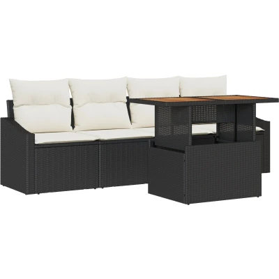 Afbeelding van vidaXL Tuin Sofa Set 5 Delig Zwart en Crème Rattan, Polyester
