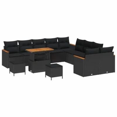 Afbeelding van vidaXL 13 delige tuinsofa set met kussens zwart poly rattan acacia
