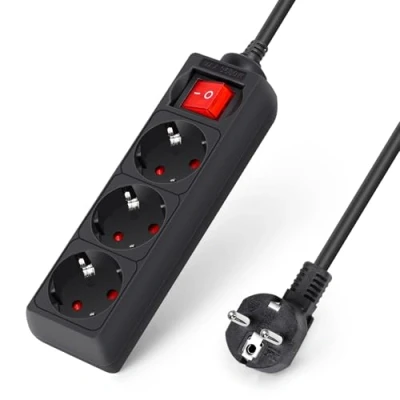 Afbeelding van Aigostar 3 Voudig stekkerdoos met schakelaar contactbescherming, 1.5 m kabel, zwart(3 Voudig, m)