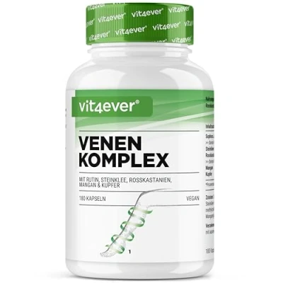 Afbeelding van Vein Complex 180 capsules 3 maanden voorraad Hooggedoseerd met rutine, honingklaver, paardenkastanje extract, mangaan, koper Premium extracten Veganistisch Vit4ever