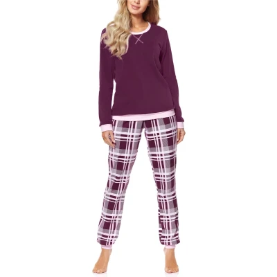 Afbeelding van Merry Style MS MS10 168 PJ Dames Pyjama ronde hals lange mouwen broek met zakken Katoen Wijn/Geruit 5XL