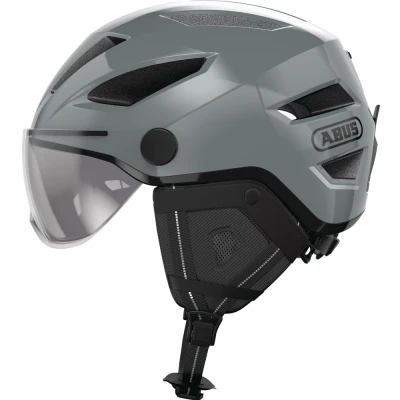 Afbeelding van ABUS Pedelec 2.0 ACE cityhelm fietshelm met achterlicht, vizier, regenkap, oorbescherming voor dames en heren grijs, maat S