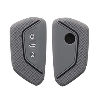 Afbeelding van kwmobile autosleutel hoesje geschikt voor VW Golf 8 3 knops hoes Siliconen behuizing Auto sleutel case met honingraat Sleuteletui in grijs / zwart