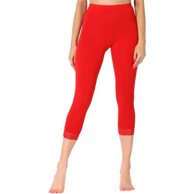 Afbeelding van Merry Style MS MS10 290 LE Dames Capri Leggings Sport Vrijetijdsbroek 3/4 Lengte met Kant Viscose Sporbroek Yogabroek Rood M