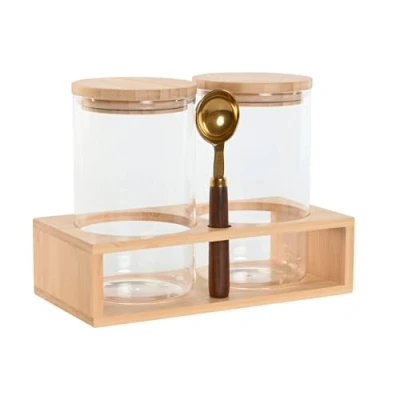 Afbeelding van Set van 2 Potjes Home ESPRIT Gouden Natuurlijk Bamboe Borosilicaatglas 24 x 12 18,5 cm