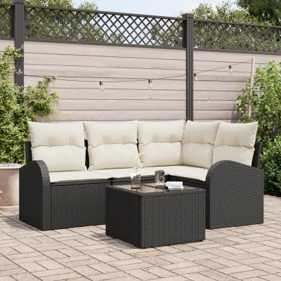 Afbeelding van vidaXL 4 delige tuinsofa set met kussens Bruin Poly Rattan
