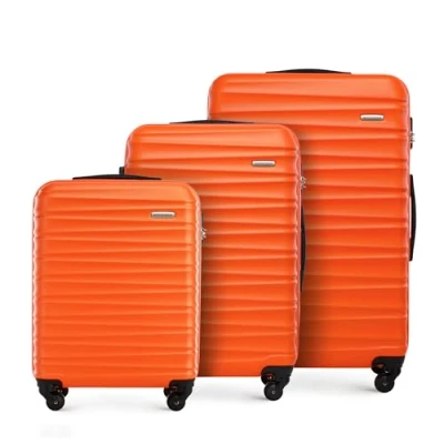 Afbeelding van WITTCHEN Reiskoffer 3 delige kofferset Rollende koffer Trolley Handbagage Harde schaal van ABS met 4 spinnerwielen Cijferslot Telescopisch handvat GROOVE Line Oranje