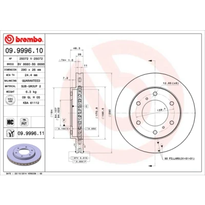 Afbeelding van Brembo Remschijf 09.9996.11