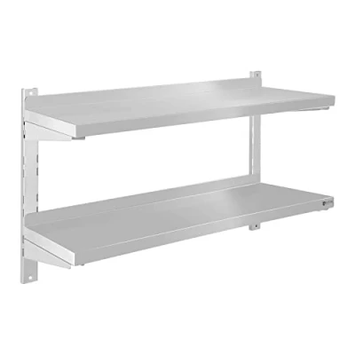 Afbeelding van Royal Catering RCWR 80.2 Wandbord, twee legplanken, roestvrij staal, 2 x 80 30 cm, 3,5 dikte 70 kg, belastbaarheid, wandplank, plank, bordenbord